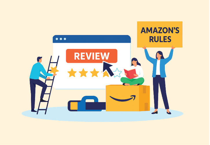 An illustrated screen with Amazon's logo and box